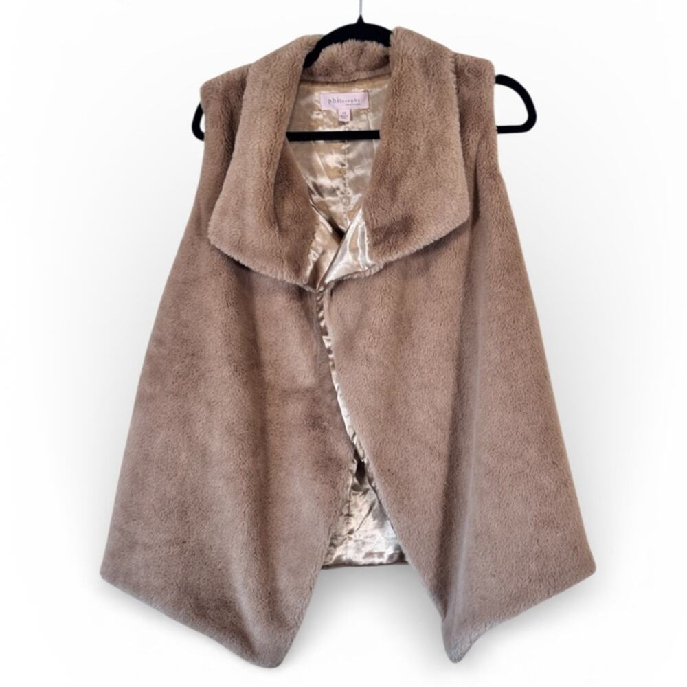 Philosophy Tan Faux Fur Vest Jacket Womens XS Soft Cabincore Mob Wife Winter
